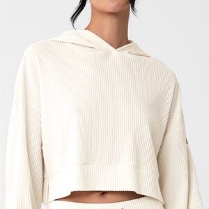 ALO Yoga Ivory Ribbed Hoodie Size S
